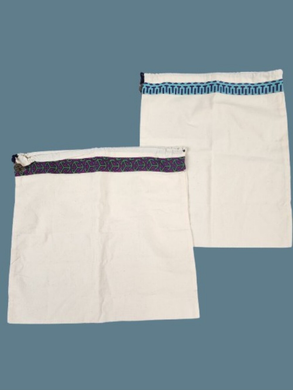 Tory Burch Set of 2 Cream Drawstring Dust Bags with Patterned Trim Preppy